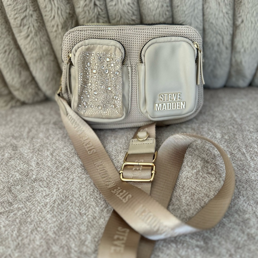 Steve Madden Cream Crossbody Bag with Gold Accents